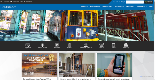 Security scan screenshot of https://www.tampa.gov/?utm_source=direct&utm_medium=alias&utm_campaign=tampaflgov