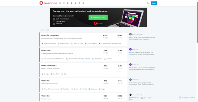 Security scan screenshot of https://forums.opera.com
