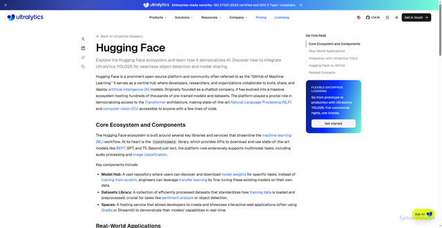 Security scan screenshot of https://www.ultralytics.com/glossary/hugging-face