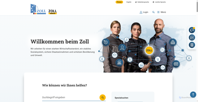 Security scan screenshot of https://www.zoll.de/DE/Home/home_node.html