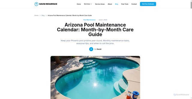 Security scan screenshot of https://lp2601241041-david-resurface-m6rz8v.pages.dev/blog/arizona-pool-maintenance-calendar/
