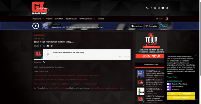 Security scan screenshot of https://garagelogic.com/episode/11-06-its-all-mamdani-all-the-time-today/