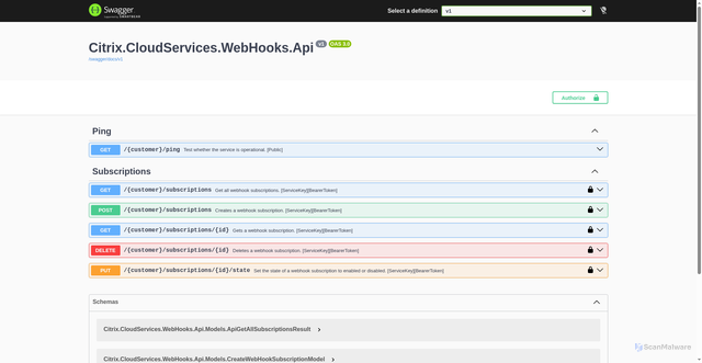 Security scan screenshot of https://webhooks-westeurope-release-b.citrixworkspacesapi.net