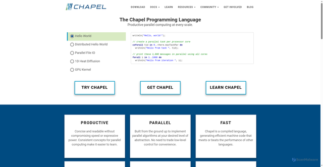 Security scan screenshot of https://chapel-lang.org