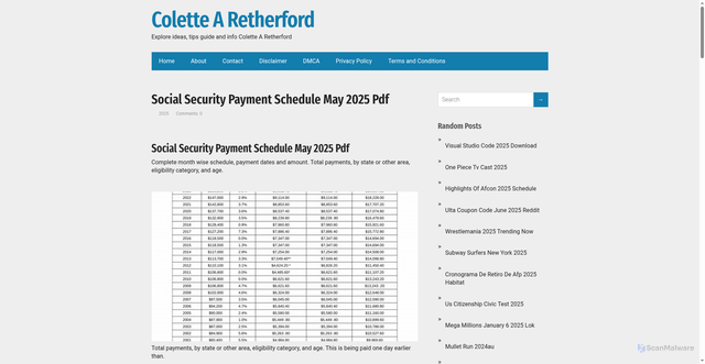 Security scan screenshot of https://colettearetherfordr.pages.dev/bgzwo-social-security-payment-schedule-may-2025-pdf-wkswk/
