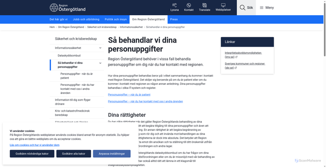 Security scan screenshot of https://www.regionostergotland.se/gdpr