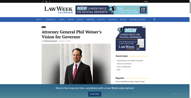 Security scan screenshot of https://www.lawweekcolorado.com/article/attorney-general-phil-weisers-vision-for-governor/
