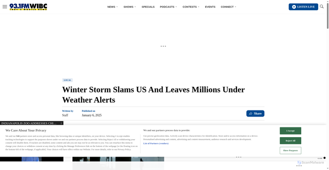 Security scan screenshot of https://wibc.com/530553/winter-storm-slams-us-and-leaves-millions-under-weather-alerts/