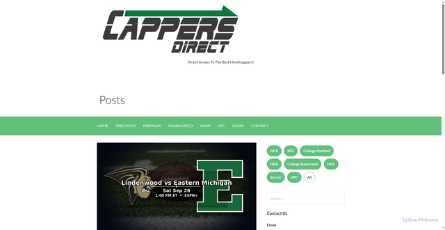 Security scan screenshot of https://www.cappersdirect.com/lindenwood-vs-eastern-michigan-preview-odds-september-26-2026/