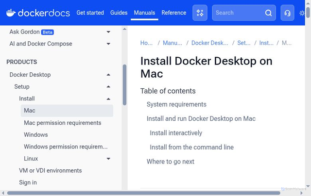 Security scan screenshot of https://docs.docker.com/desktop/setup/install/mac-install/