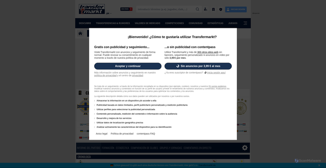 Security scan screenshot of https://www.transfermarkt.pe/irlanda-del-norte_alemania/index/spielbericht/4510703