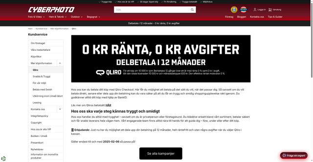 Security scan screenshot of https://www.cyberphoto.se/kundservice/mer-kopinformation/qliro