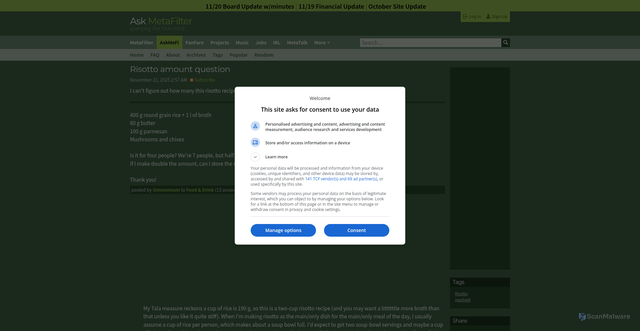 Security scan screenshot of https://ask.metafilter.com/388023/Risotto-amount-question