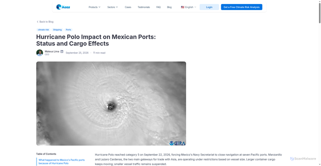 Security scan screenshot of https://i4sea.com/en/blog/hurricane-polo-mexican-ports
