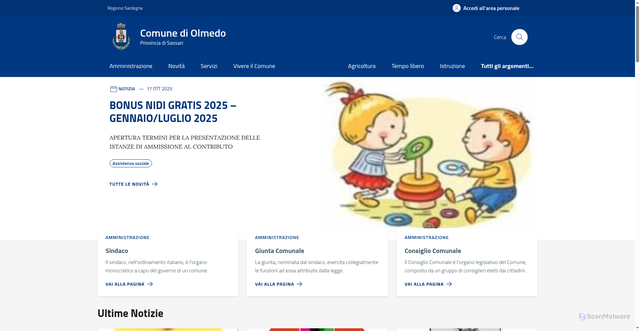 Security scan screenshot of https://comune.olmedo.ss.it/