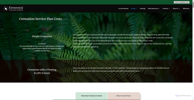 Security scan screenshot of https://www.elementalnw.com/cremation-service/