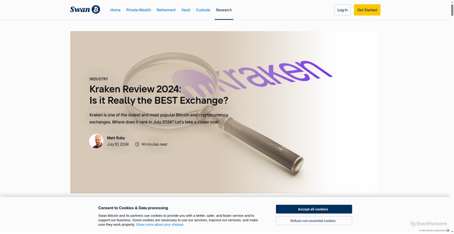 Security scan screenshot of https://www.swanbitcoin.com/industry/kraken-review/