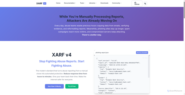 Security scan screenshot of https://xarf.org/