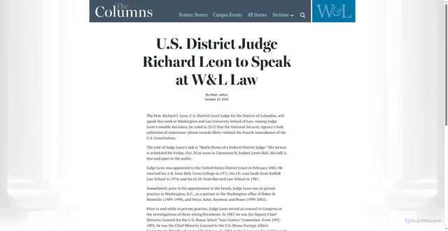 Security scan screenshot of https://columns.wlu.edu/u-s-district-judge-richard-leon-to-speak-at-wl-law/