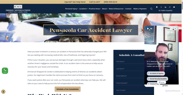 Security scan screenshot of https://www.esclaw.com/pensacola-personal-injury-lawyer/car-accident/