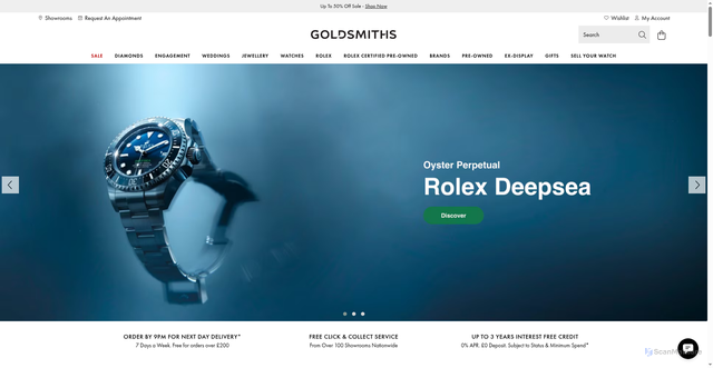 Security scan screenshot of https://goldsmiths.co.uk