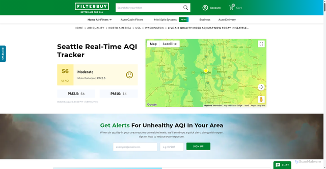 Security scan screenshot of https://filterbuy.com/air-quality/north-america/usa/washington/live-air-quality-index-aqi-map-now-today-in-seattle-washington/
