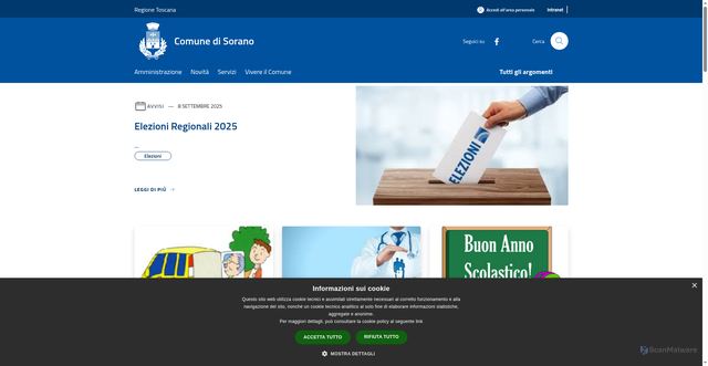 Security scan screenshot of https://www.comune.sorano.gr.it/it