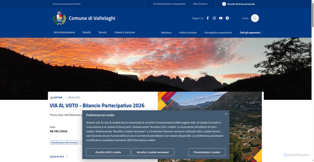 Security scan screenshot of https://www.comune.vallelaghi.tn.it