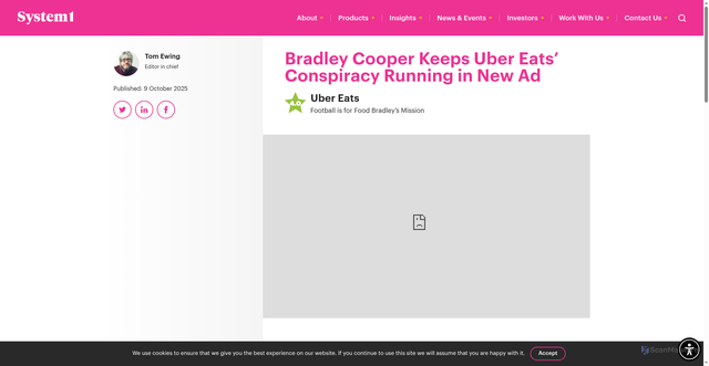 Security scan screenshot of https://system1group.com/ad-of-the-week/bradley-cooper-keeps-uber-eats-conspiracy-running-in-new-ad