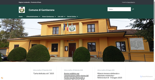 Security scan screenshot of https://www.comune.gambarana.pv.it/