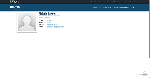 Security scan screenshot of https://directory.highline.edu/?person=mlawson