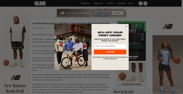 Security scan screenshot of https://slamonline.com/nba/christian-braun-agrees-to-125m-5-year-extension-with-denver-nuggets/