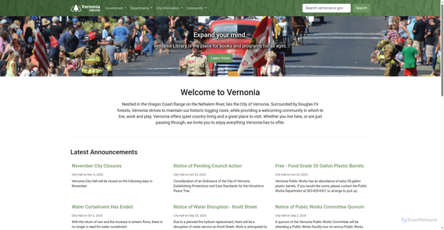Security scan screenshot of https://www.vernonia-or.gov/
