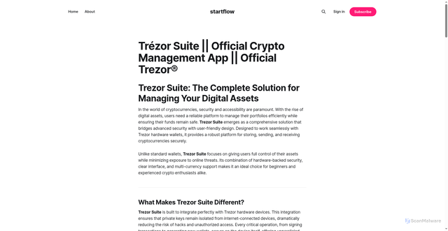 Security scan screenshot of https://startflow.ghost.io/trezor-suites-us/