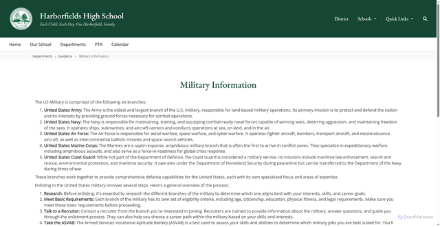 Security scan screenshot of https://hhs.harborfieldscsd.net/76243_3
