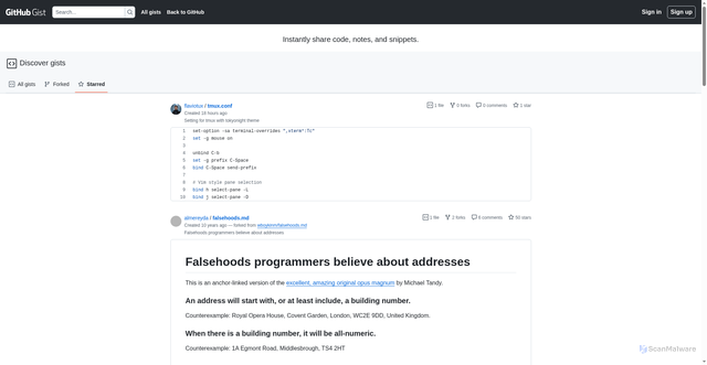 Security scan screenshot of https://gist.githubusercontent.com