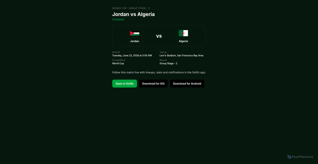 Security scan screenshot of https://golify.futbol/en/match/1489400
