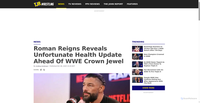 Security scan screenshot of https://tjrwrestling.net/news/roman-reigns-unfortunate-health-update/