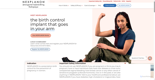 Security scan screenshot of https://www.nexplanon.com