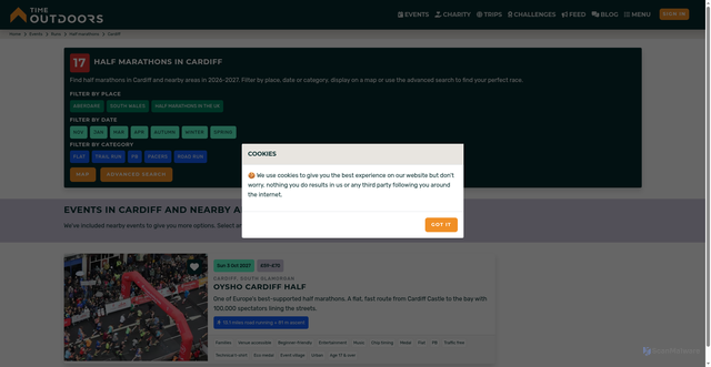 Security scan screenshot of https://www.timeoutdoors.com/events/half-marathons/cardiff