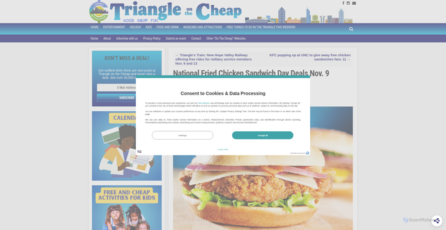 Security scan screenshot of https://triangleonthecheap.com/national-chicken-sandwich-day/