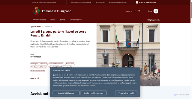 Security scan screenshot of https://www.comune.fusignano.ra.it
