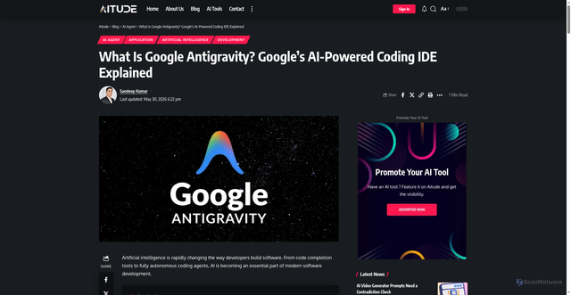 Security scan screenshot of https://www.aitude.com/google-antigravity/