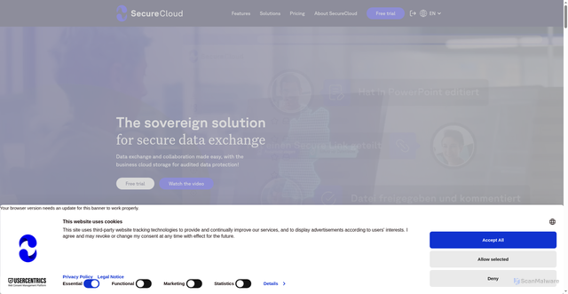 Security scan screenshot of https://yoursecurecloud.de