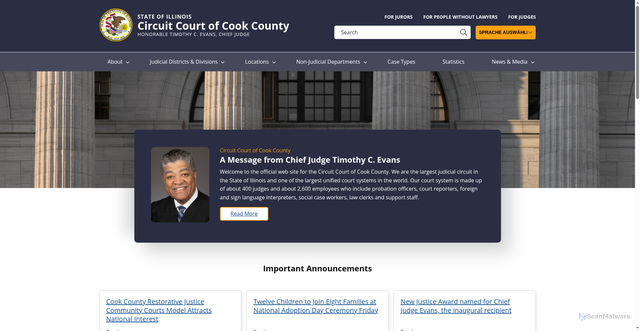 Security scan screenshot of http://www.cookcountycourtil.gov/
