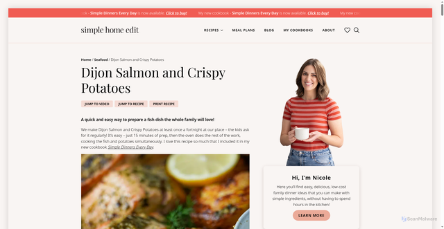 Security scan screenshot of https://simplehomeedit.com/recipe/dijon-salmon-and-crispy-potatoes/