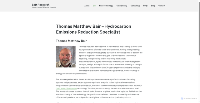 Security scan screenshot of https://bairresearch.com/thomas-matthew-bair-hydrocarbon-emissions-reduction-specialist/