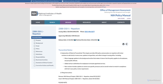 Security scan screenshot of https://policymanual.nih.gov/2300-310-1