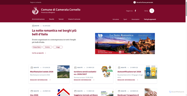Security scan screenshot of https://www.comune.cameratacornello.bg.it