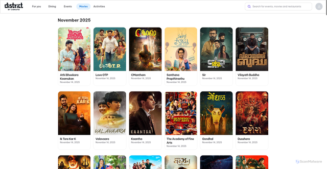 Security scan screenshot of https://www.district.in/movies/upcoming-movies
